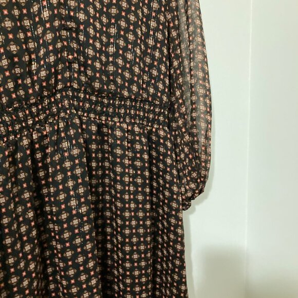Talbots Women Size 10 Boho Brown Long Sleeve Pattern Prairie Dress Ruffle Midi - Picture 6 of 15